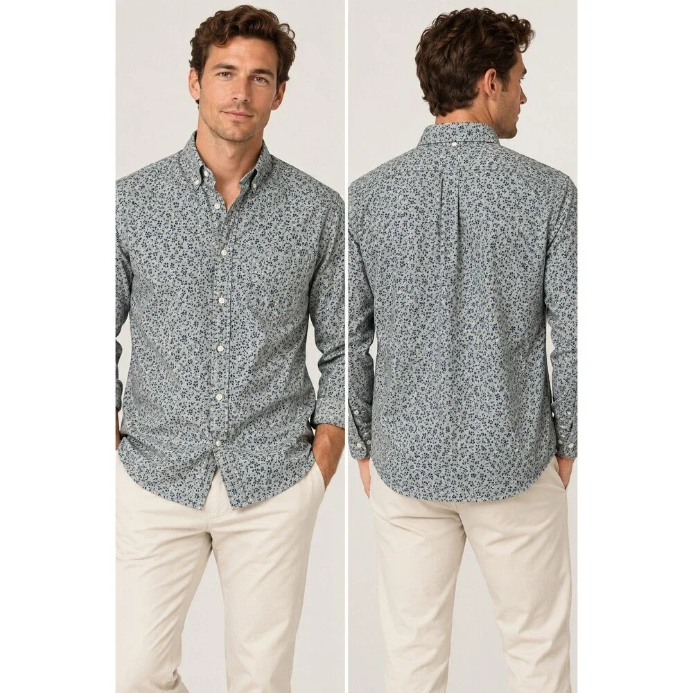 NWT J.Crew Flex Washed Shirt Men’s Large Blue Floral Print Button Down BN715